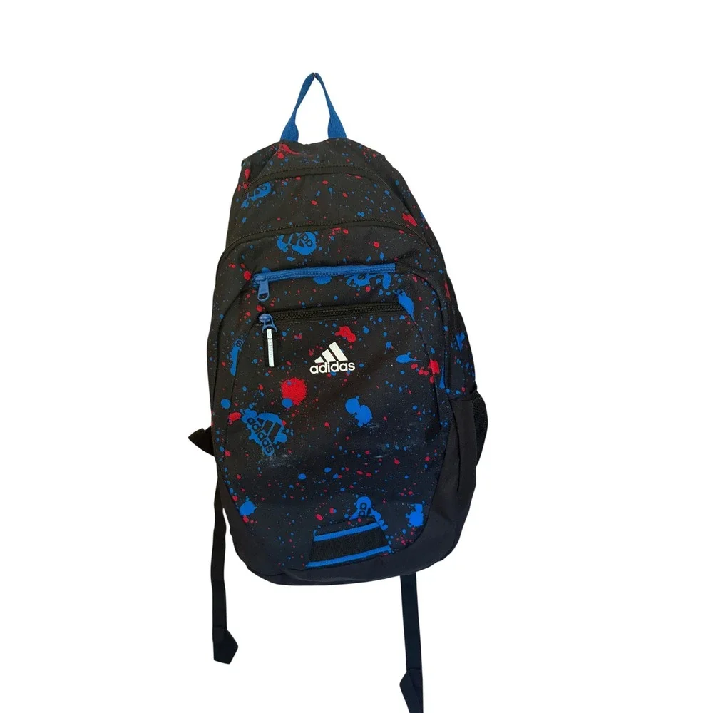 Adidas Young Creator Backpack Black Blue Red Paint Splatter Logo School Bag
